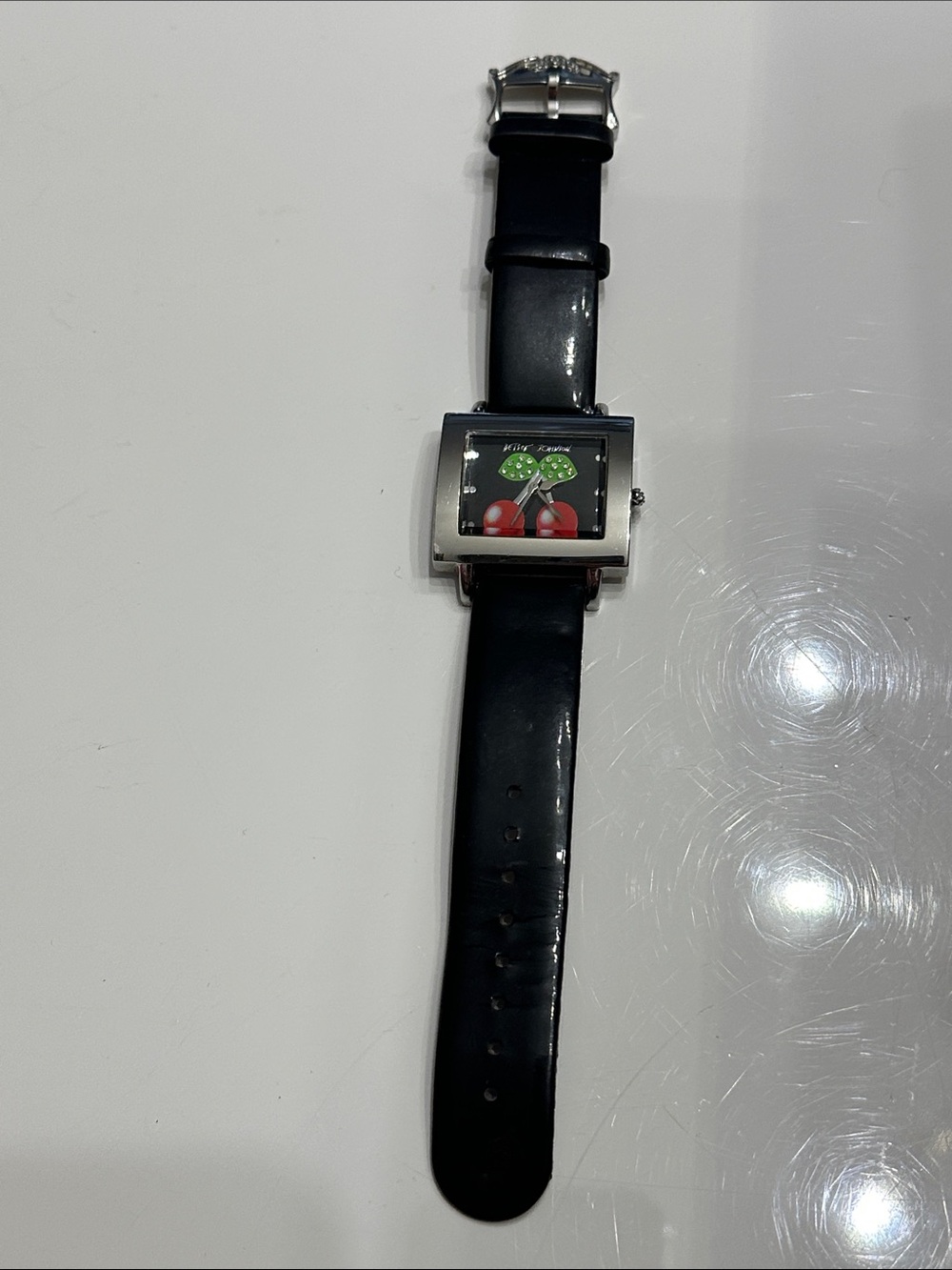 Betsy Johnson Y2K Cherry Rhinestone Square Face Watch